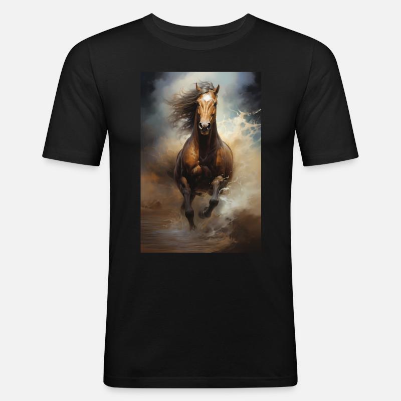 Pferd - Männer Slim Fit T-Shirt - Schwarz