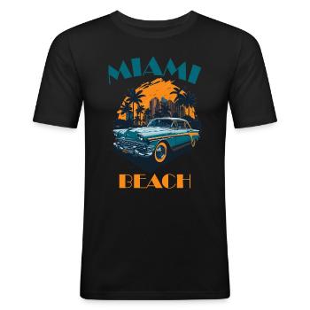 Miami Beach - Männer Slim Fit T-Shirt - Schwarz - Vorne - Nik (191cm)