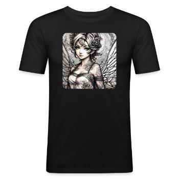 Ange mignon avec des tatouages - T-shirt près du corps Homme - noir - Devant - Nik (191cm)