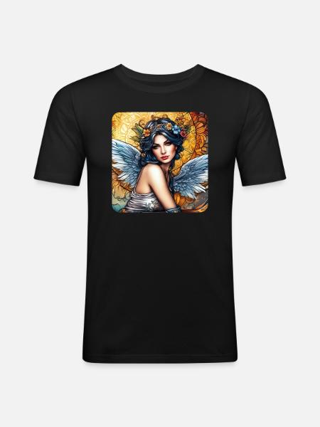 Angel with flowers - Men's Slim Fit T-Shirt - black
