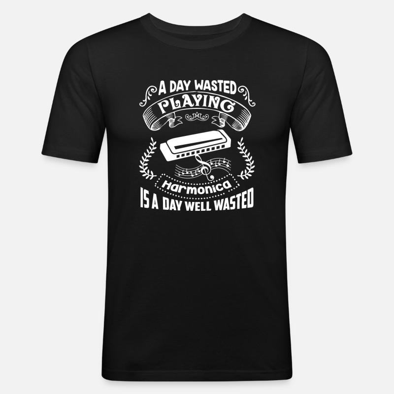 Harmonica A Day Playing Harmonica - Men's Slim Fit T-Shirt - black