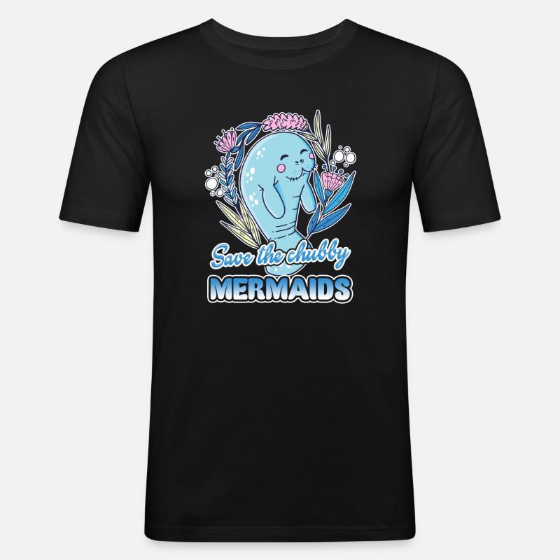 Manatee Save Chubby Mermaids - Men's Slim Fit T-Shirt - black