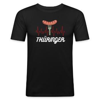 Thüringen Bratwurst Herzschlag Wurst Thüringer - Männer Slim Fit T-Shirt - Schwarz - Vorne - Nik (191cm)