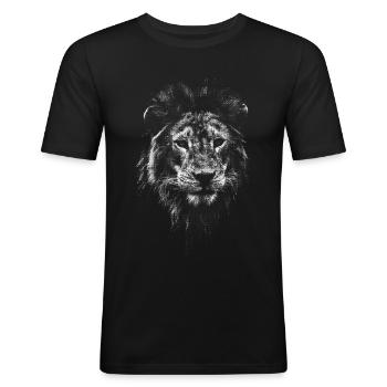 Weißer Löwenkopf - Männer Slim Fit T-Shirt - Schwarz - Vorne - Nik (191cm)