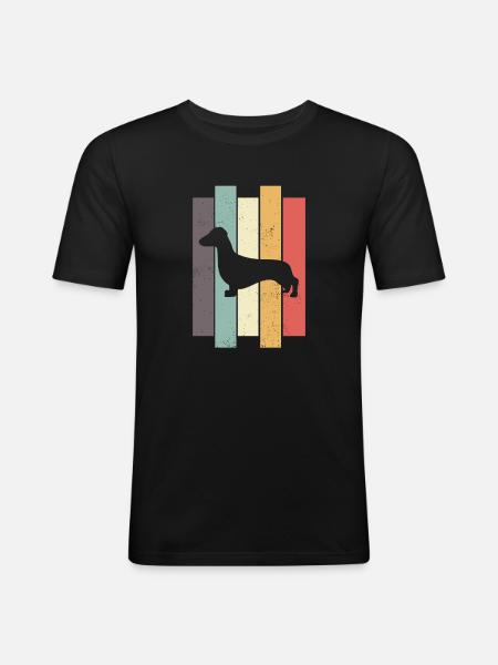 Dackel Retro Teckel Hunde - Männer Slim Fit T-Shirt - Schwarz