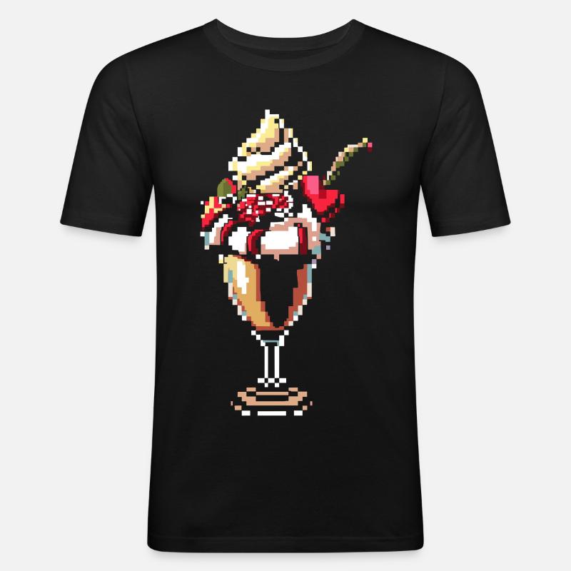 Eisbecher Pixel Grafik - Männer Slim Fit T-Shirt - Schwarz