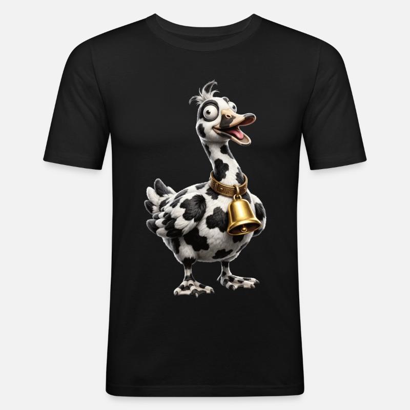 Funny Mixed Goose Cow Pattern - Men's Slim Fit T-Shirt - black