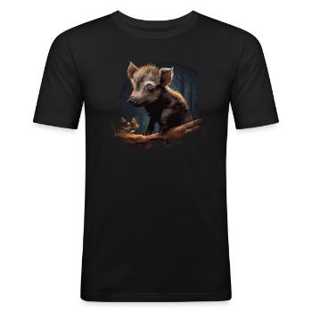 Wildschwein Frischling Wildschwein Baby - Männer Slim Fit T-Shirt - Schwarz - Vorne - Nik (191cm)