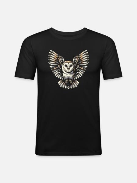 Schleiereule - Männer Slim Fit T-Shirt - Schwarz