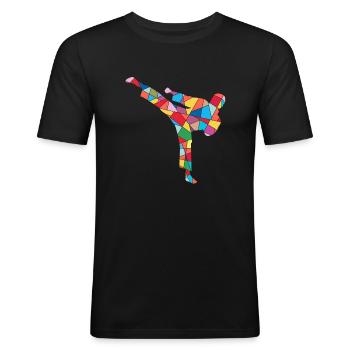 Taekwondo Arts Martiaux Kickboxer Enfants Karaté - T-shirt près du corps Homme - noir - Devant - Nik (191cm)