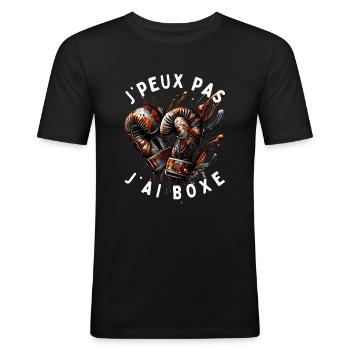 J'peux Pas, J'ai Boxe B - T-shirt près du corps Homme - noir - Devant - Nik (191cm)