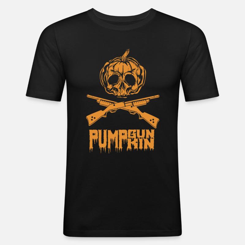 Pumpgun Pumpkin - Männer Slim Fit T-Shirt - Schwarz