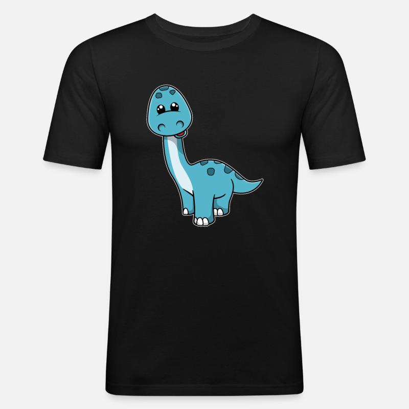 Netter Kleiner Lächelnder Dinosaurier - Männer Slim Fit T-Shirt - Schwarz