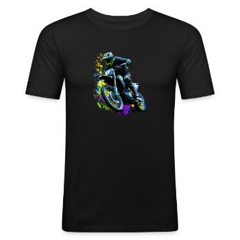 cool motocrosser in enduro style - Men's Slim Fit T-Shirt - black - Front - Nik (191cm)