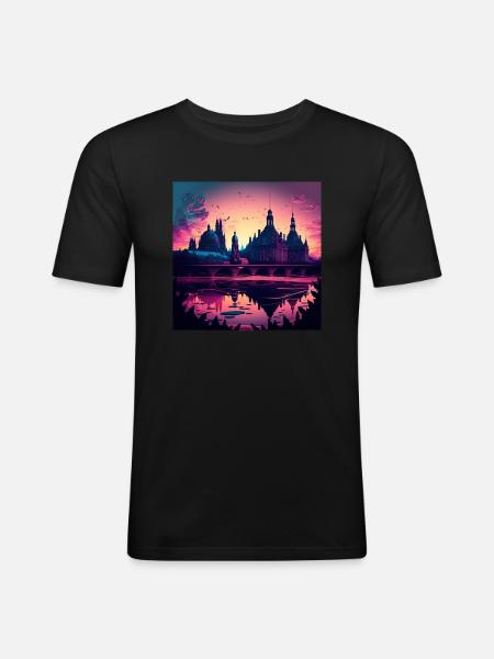 Skyline Dresden - Männer Slim Fit T-Shirt - Schwarz