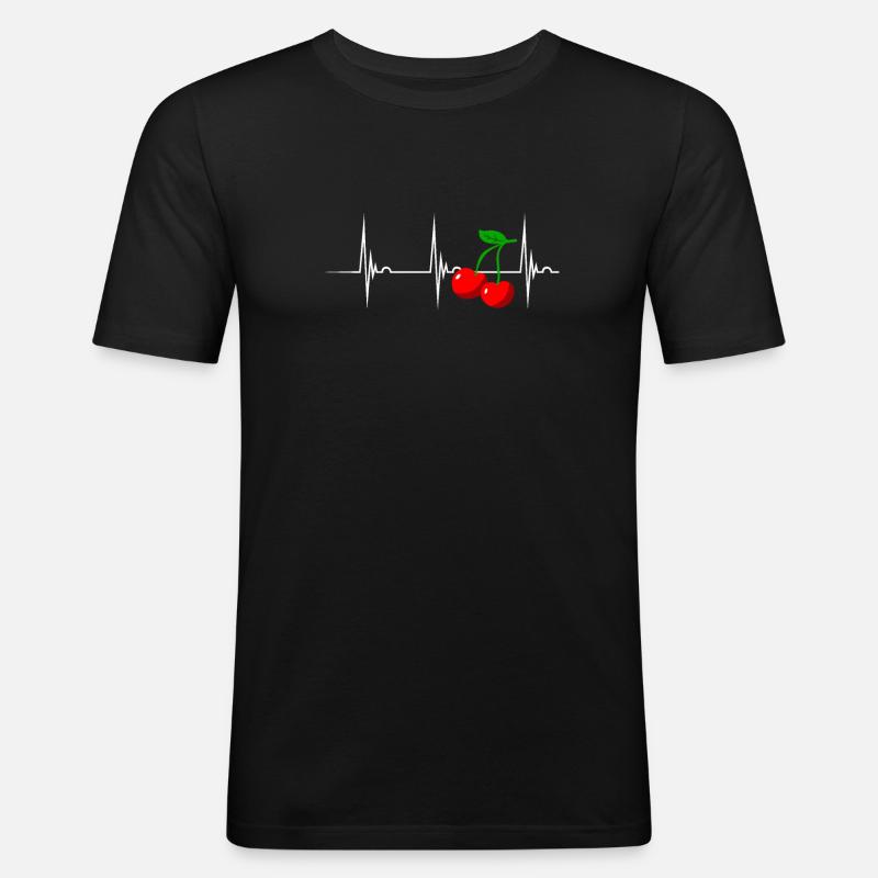 Cherry Cherry Heartbeat Fruit Cherries - Men's Slim Fit T-Shirt - black
