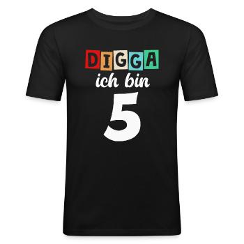 Digga Ich Bin 5 Jahre 5. Geburtstag - Männer Slim Fit T-Shirt - Schwarz - Vorne - Nik (191cm)