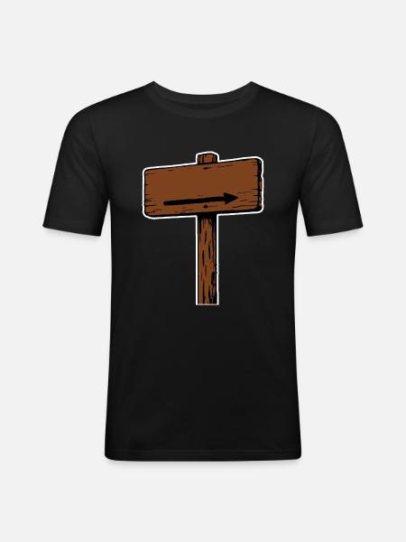 Holzschild Wegweiser Richtungspfeil - Männer Slim Fit T-Shirt - Schwarz