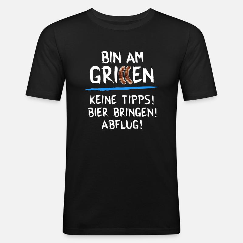 Bin am grillen - Männer Slim Fit T-Shirt - Schwarz