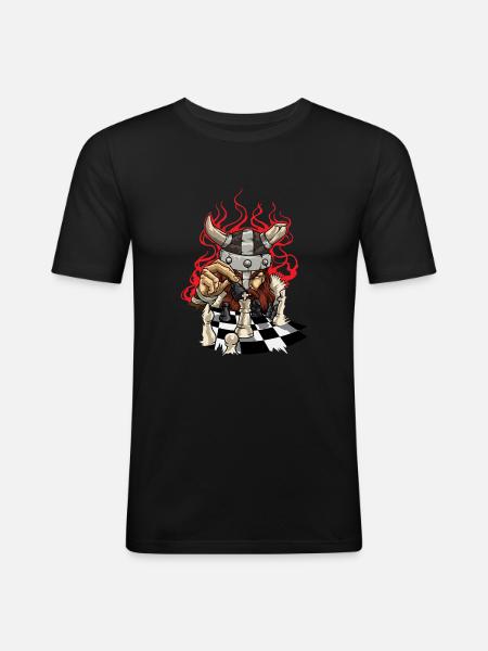 Brave Viking With Chessboard - Chess - Men's Slim Fit T-Shirt - black