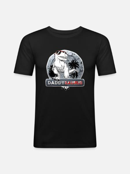 Daddysaurus Dinosaur Dad Funny - Men's Slim Fit T-Shirt - black