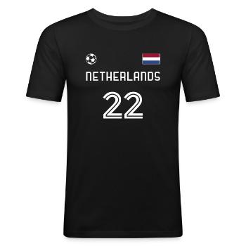 Nederland 2022 Niederlande Trikot Fussball Fan - Männer Slim Fit T-Shirt - Schwarz - Vorne - Nik (191cm)