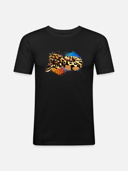 Ball Python Watercolor Reptile Keeper Snake Design - Men's Slim Fit T-Shirt - black