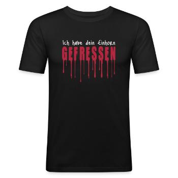 Dein Einhorn gefressen - Männer Slim Fit T-Shirt - Schwarz - Vorne - Nik (191cm)