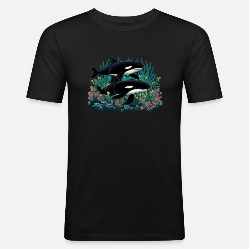 Orka Wal Killerwal Schwertwal - Männer Slim Fit T-Shirt - Schwarz