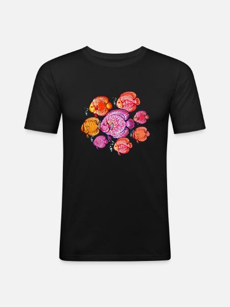 Diskusfisch Aquarium Fischhalter - Männer Slim Fit T-Shirt - Schwarz