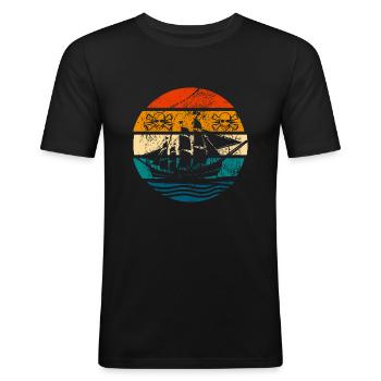 Pirates de la mer Grunge crâne sabre pistolet - T-shirt près du corps Homme - noir - Devant - Nik (191cm)