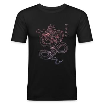 E-Girl japonais & E-Boy Streetwear Dragon Anime - T-shirt près du corps Homme - noir - Devant - Nik (191cm)