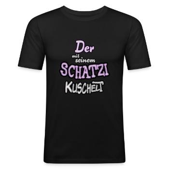 Schatzi kuscheln lustiger Spruch - Männer Slim Fit T-Shirt - Schwarz - Vorne - Nik (191cm)