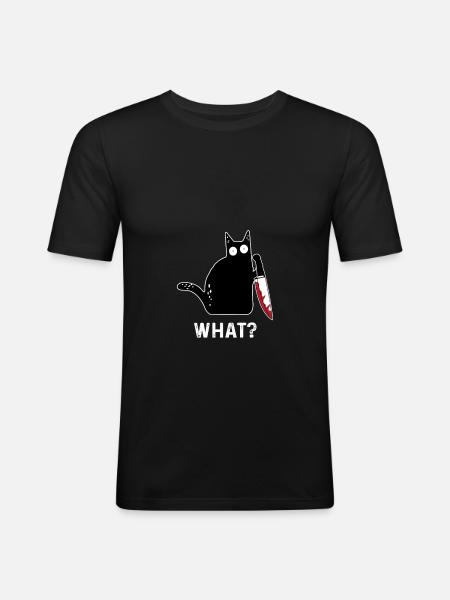 Funny killer cat What - Men's Slim Fit T-Shirt - black