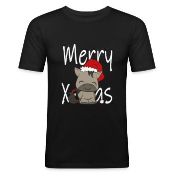Christmas Horse Kawaii Comic Riding Xmas sweet - Men's Slim Fit T-Shirt - black - Front - Nik (191cm)