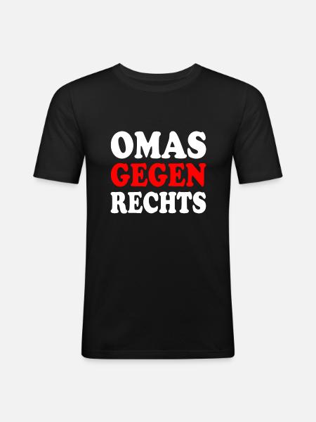 Omas gegen rechts - Männer Slim Fit T-Shirt - Schwarz