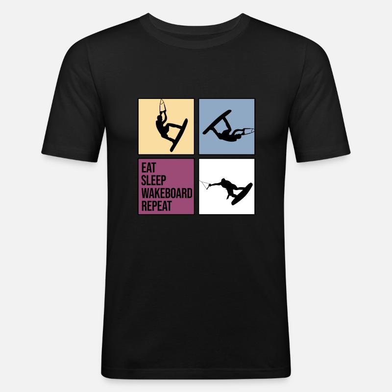 wakeboard wakeboarder cable wasserratte repeat - Männer Slim Fit T-Shirt - Schwarz
