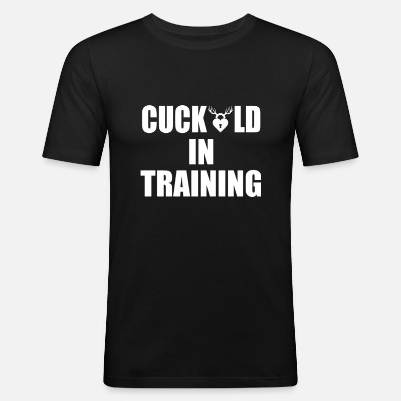 cuckold in training - Männer Slim Fit T-Shirt - Schwarz