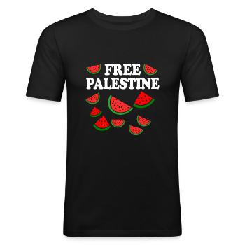 Free palestine - Männer Slim Fit T-Shirt - Schwarz - Vorne - Nik (191cm)