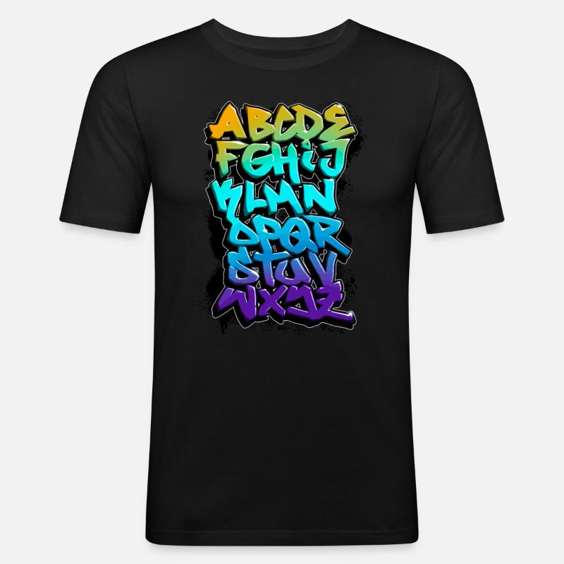 GRAFFITI-ALPHABET - Männer Slim Fit T-Shirt - Schwarz