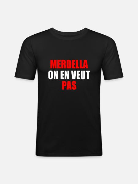 merdella on en veut pas - T-shirt près du corps Homme - noir