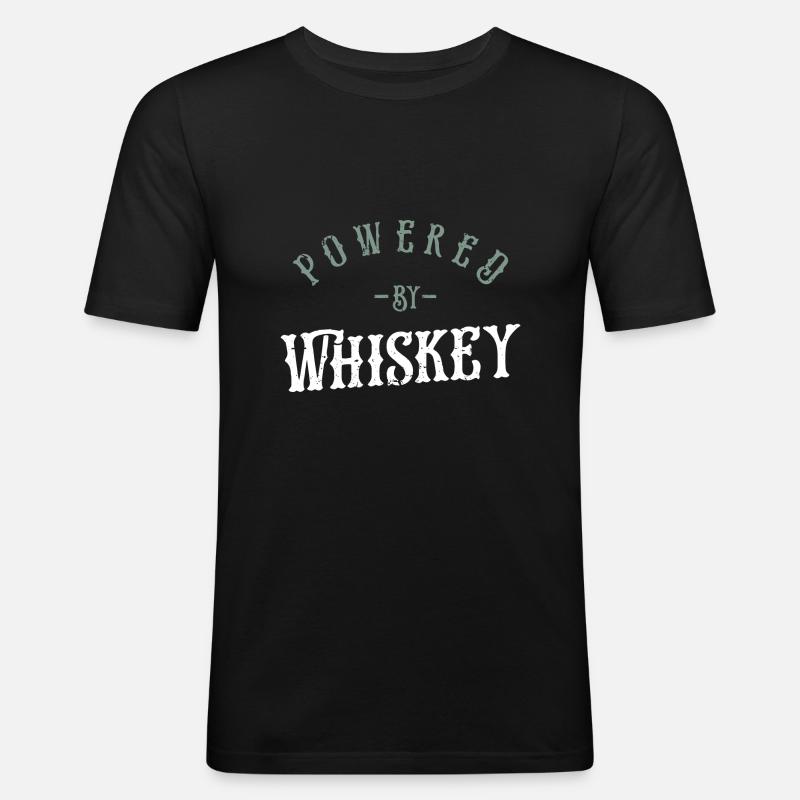 Powered By Whiskey - Whiskey - Männer Slim Fit T-Shirt - Schwarz