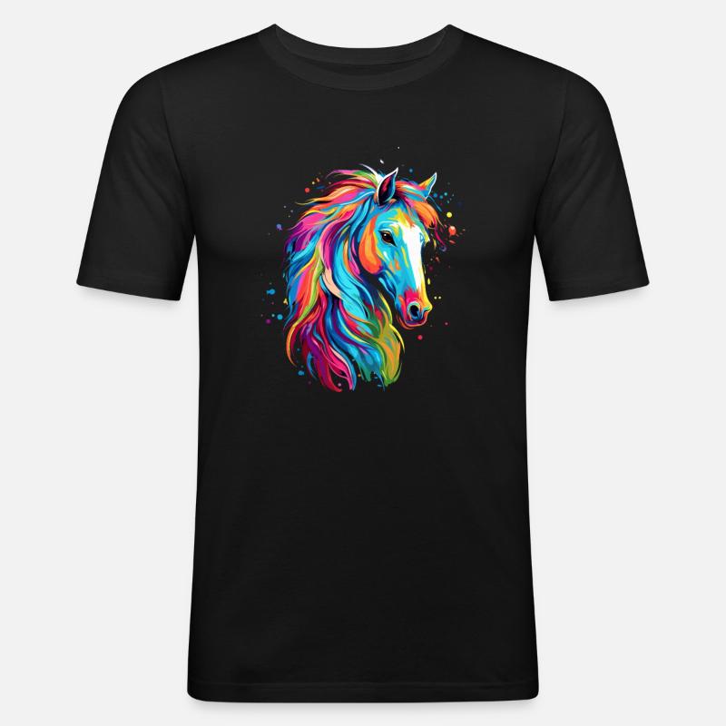 Pferd Farbkleck Farbspritzer Bunt - Männer Slim Fit T-Shirt - Schwarz