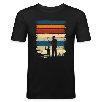 Vater und Sohn Angeln Fischen - Männer Slim Fit T-Shirt - Schwarz - Vorne - Nik (191cm)