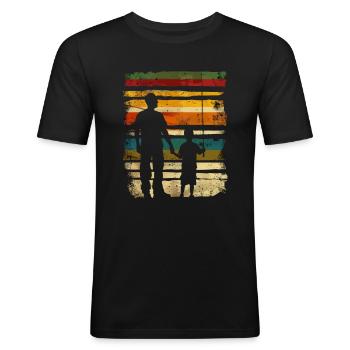 Vater und Sohn Angeln Fischen - Männer Slim Fit T-Shirt - Schwarz - Vorne - Nik (191cm)