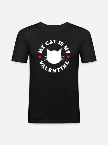 Mon chat est mon Valentin - T-shirt près du corps Homme - noir