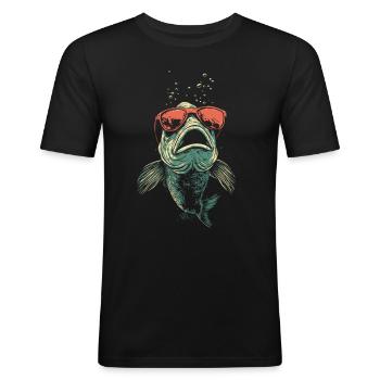 Poisson avec des lunettes de soleil - T-shirt près du corps Homme - noir - Devant - Nik (191cm)