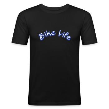 Bike Life basic gebogen - Männer Slim Fit T-Shirt - Schwarz - Vorne - Nik (191cm)