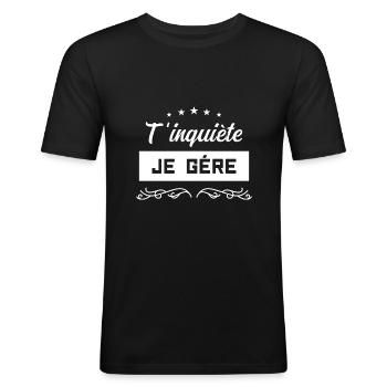 T’inquiète je gère - T-shirt près du corps Homme - noir - Devant - Nik (191cm)