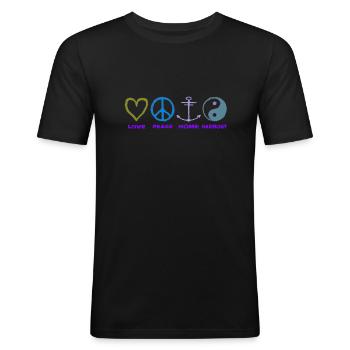 Peace Frieden Freiheit Liebe - Männer Slim Fit T-Shirt - Schwarz - Vorne - Nik (191cm)